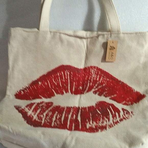 A & O Handbags - Kiss Canvas Bag Tote School Holiday Gym Shopping